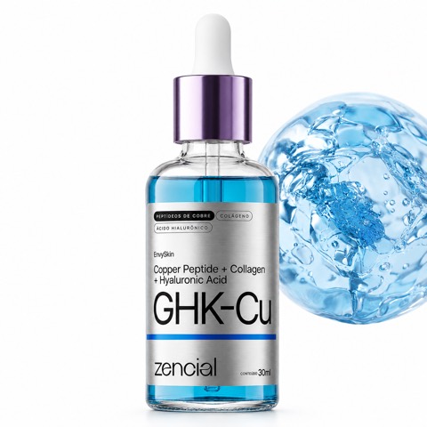 Frente do frasco: Copper Peptide, Collagen e Hyaluronic Acid, 30 ml